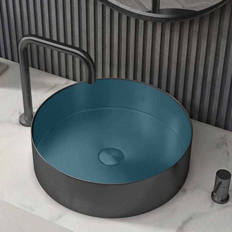 Metal Trough Sink Solid Color Bathroom Sink with Pop-Up Drain Clearhalo 'Bathroom Remodel & Bathroom Fixtures' 'Bathroom Sinks & Faucet Components' 'Bathroom Sinks' 'bathroom_sink' 'Home Improvement' 'home_improvement' 'home_improvement_bathroom_sink' 6818840