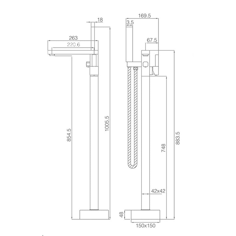 Brass Freestanding Tub Filler Floor Mounted Tub Filler with Handles Clearhalo 'Bathroom Remodel & Bathroom Fixtures' 'Bathtub Faucets' 'bathtub_faucets' 'Home Improvement' 'home_improvement' 'home_improvement_bathtub_faucets' 6818886