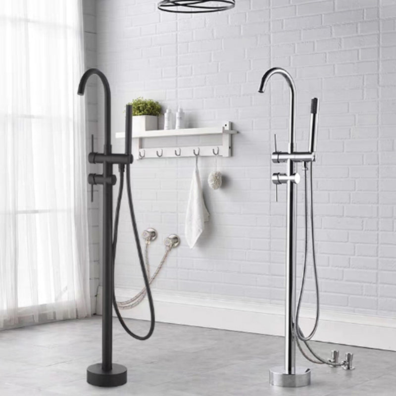 Tub Filler Lever Handle Freestanding Brass High Arc Handshower Traditional Tub Filler Clearhalo 'Bathroom Remodel & Bathroom Fixtures' 'Bathtub Faucets' 'bathtub_faucets' 'Home Improvement' 'home_improvement' 'home_improvement_bathtub_faucets' 6818921