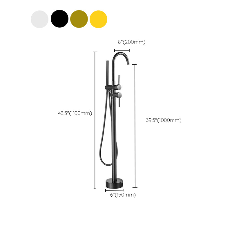 Tub Filler Lever Handle Freestanding Brass High Arc Handshower Traditional Tub Filler Clearhalo 'Bathroom Remodel & Bathroom Fixtures' 'Bathtub Faucets' 'bathtub_faucets' 'Home Improvement' 'home_improvement' 'home_improvement_bathtub_faucets' 6818941