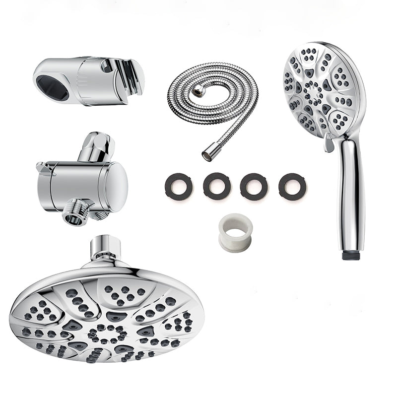 Contemporary Shower Combo Dual Shower Head Chrome Ceiling Mounted Round Shower Head Clearhalo 'Bathroom Remodel & Bathroom Fixtures' 'Home Improvement' 'home_improvement' 'home_improvement_shower_heads' 'Shower Heads' 'shower_heads' 'Showers & Bathtubs Plumbing' 'Showers & Bathtubs' 6819607