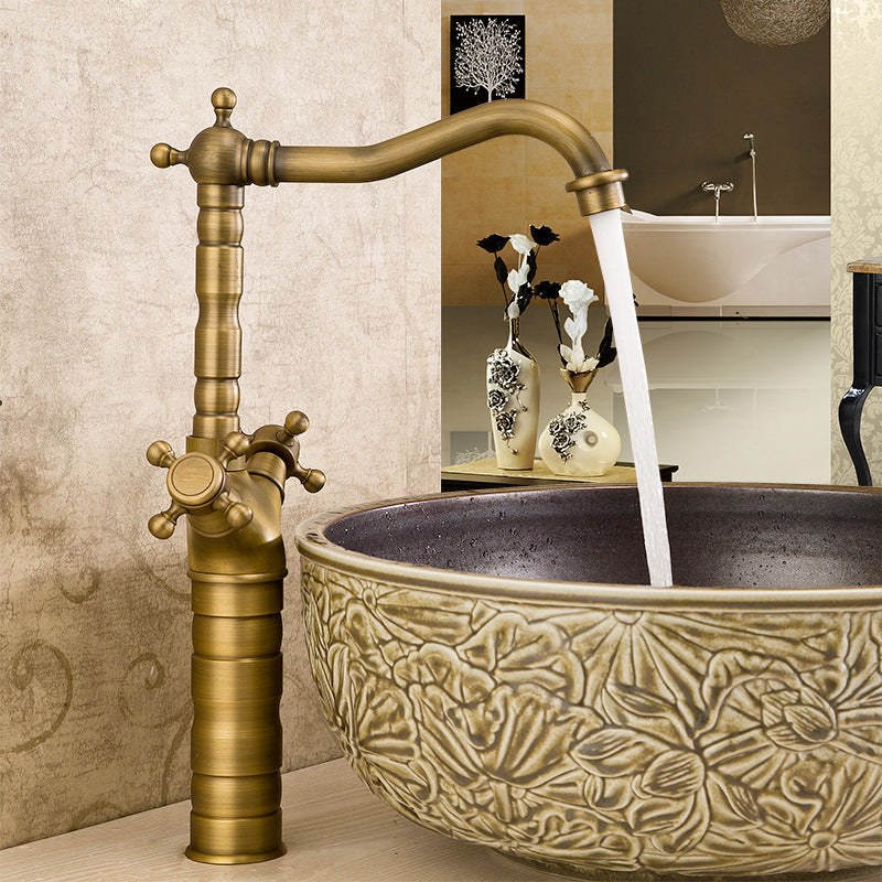 Glam Vessel Sink Bathroom Faucet Brass Cross Handles Swivel Spout Lavatory Faucet Clearhalo 'bathroom_sink_faucets' 'Conjunta de Baño y Conjunta de Grifo' 'Coronamiento de Baño y Dispositivo de Baño' 'Grifo del lavabo del baño' 'Hogar' 'home_improvement' 'home_improvement_bathroom_sink_faucets' 'Mejoras para el hogar' 6819680