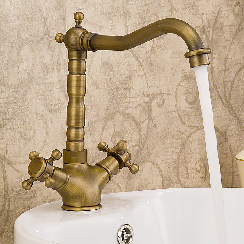 Glam Vessel Sink Bathroom Faucet Brass Cross Handles Swivel Spout Lavatory Faucet Latón 9.4" Clearhalo 'bathroom_sink_faucets' 'Conjunta de Baño y Conjunta de Grifo' 'Coronamiento de Baño y Dispositivo de Baño' 'Grifo del lavabo del baño' 'Hogar' 'home_improvement' 'home_improvement_bathroom_sink_faucets' 'Mejoras para el hogar' 6819686