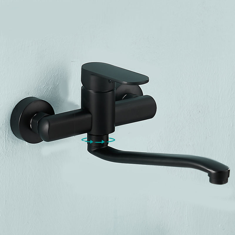 Low Arc Tub Filler Black Swivel Single Lever Handle Wall-Mounted Copper Tub Filler Tall Clearhalo 'Bathroom Remodel & Bathroom Fixtures' 'Bathtub Faucets' 'bathtub_faucets' 'Home Improvement' 'home_improvement' 'home_improvement_bathtub_faucets' 6823307