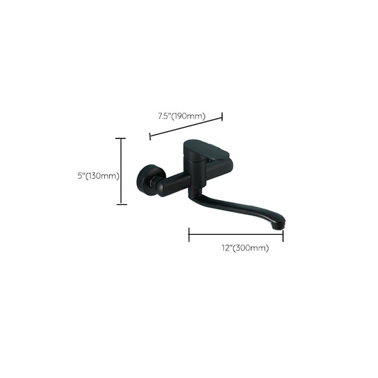 Low Arc Tub Filler Black Swivel Single Lever Handle Wall-Mounted Copper Tub Filler Clearhalo 'Bathroom Remodel & Bathroom Fixtures' 'Bathtub Faucets' 'bathtub_faucets' 'Home Improvement' 'home_improvement' 'home_improvement_bathtub_faucets' 6823317