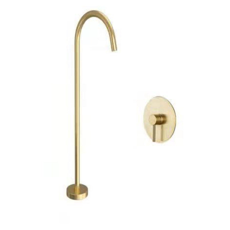 Modern Freestanding Tub Filler Copper Trim Floor Mounted Tub Filler Gold Lever Handles Clearhalo 'Bathroom Remodel & Bathroom Fixtures' 'Bathtub Faucets' 'bathtub_faucets' 'Home Improvement' 'home_improvement' 'home_improvement_bathtub_faucets' 6823377