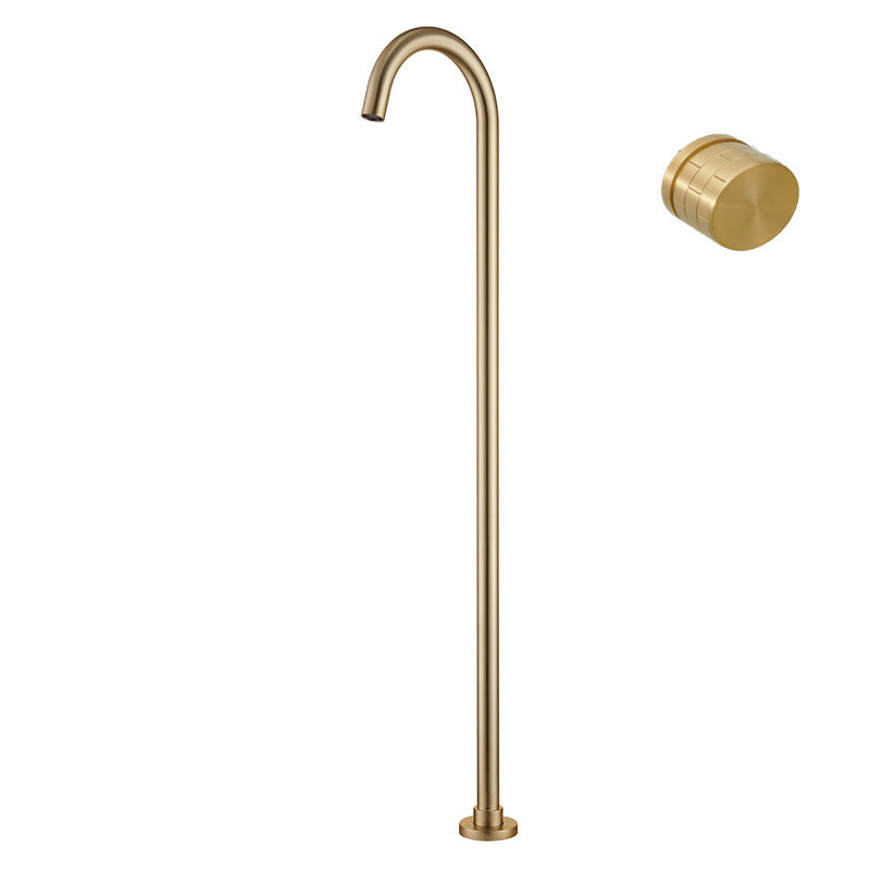 Modern Freestanding Tub Filler Copper Trim Floor Mounted Tub Filler Gold Knob Handles Clearhalo 'Bathroom Remodel & Bathroom Fixtures' 'Bathtub Faucets' 'bathtub_faucets' 'Home Improvement' 'home_improvement' 'home_improvement_bathtub_faucets' 6823379