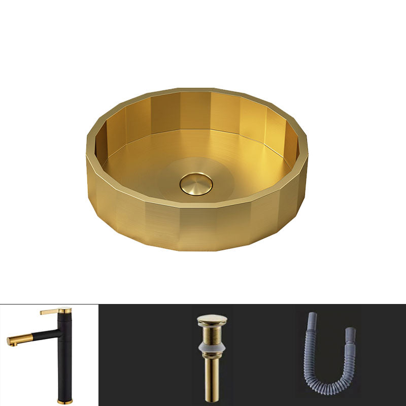 Modern Bathroom Sink Solid Color Metal Trough Bathroom Sink with Pop-Up Drain Gold Pulling Sink with Faucet Clearhalo 'Bathroom Remodel & Bathroom Fixtures' 'Bathroom Sinks & Faucet Components' 'Bathroom Sinks' 'bathroom_sink' 'Home Improvement' 'home_improvement' 'home_improvement_bathroom_sink' 6823399