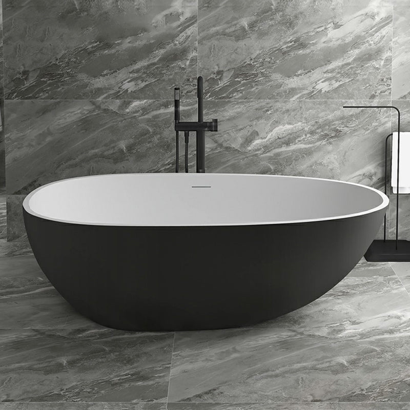 Modern Style Freestanding Soaking Bathtub Stone Free Form Bathtub Black White 1\ (2.5cm) Clearhalo 'Bathroom Remodel & Bathroom Fixtures' 'Bathtubs' 'Home Improvement' 'home_improvement' 'home_improvement_bathtubs' 'Showers & Bathtubs' 6824555