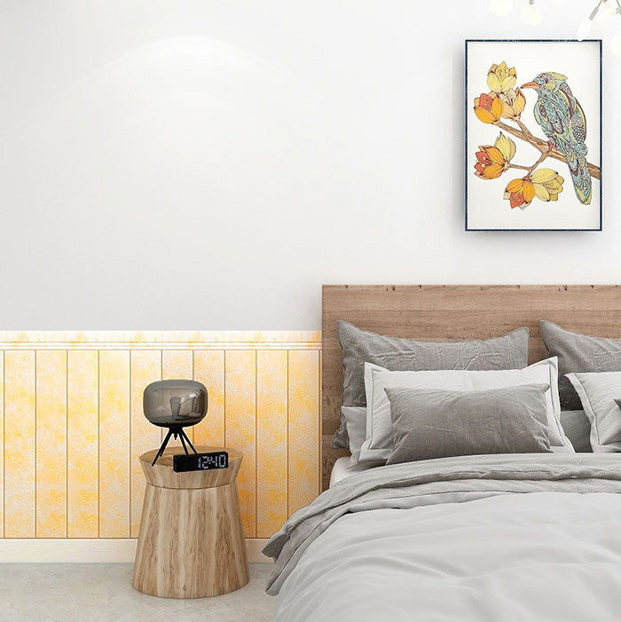 Gorgeous Style Wall Plank 3D Print Bathroom Living Room Foam Baseboard Light Yellow 90.6" 0.5" Clearhalo 'Flooring 'Home Improvement' 'home_improvement' 'home_improvement_wall_paneling' 'Wall Paneling' 'wall_paneling' 'Walls & Ceilings' Walls and Ceiling' 6835145