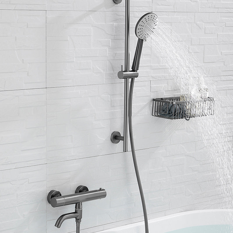 Handshower Tub Filler Black Brass Double Knob Handle Swivel Wall Mount Tub Filler Clearhalo 'Bathroom Remodel & Bathroom Fixtures' 'Bathtub Faucets' 'bathtub_faucets' 'Home Improvement' 'home_improvement' 'home_improvement_bathtub_faucets' 6835821