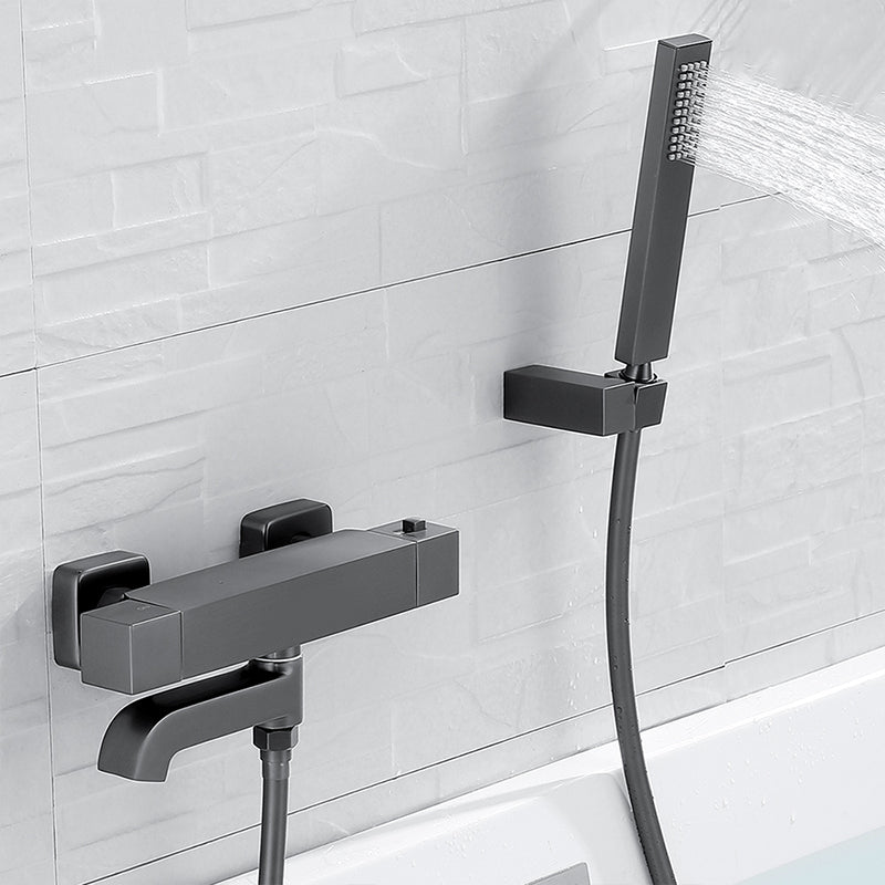 Black Tub Filler Wall-Mounted Brass Single Knob Handle Swivel Tub Filler with Handshower Clearhalo 'Bathroom Remodel & Bathroom Fixtures' 'Bathtub Faucets' 'bathtub_faucets' 'Home Improvement' 'home_improvement' 'home_improvement_bathtub_faucets' 6835826