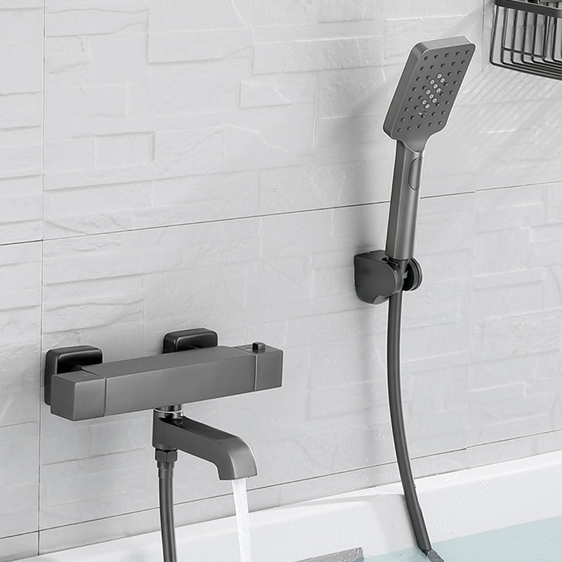 Black Tub Filler Wall-Mounted Brass Single Knob Handle Swivel Tub Filler with Handshower Clearhalo 'Bathroom Remodel & Bathroom Fixtures' 'Bathtub Faucets' 'bathtub_faucets' 'Home Improvement' 'home_improvement' 'home_improvement_bathtub_faucets' 6835830