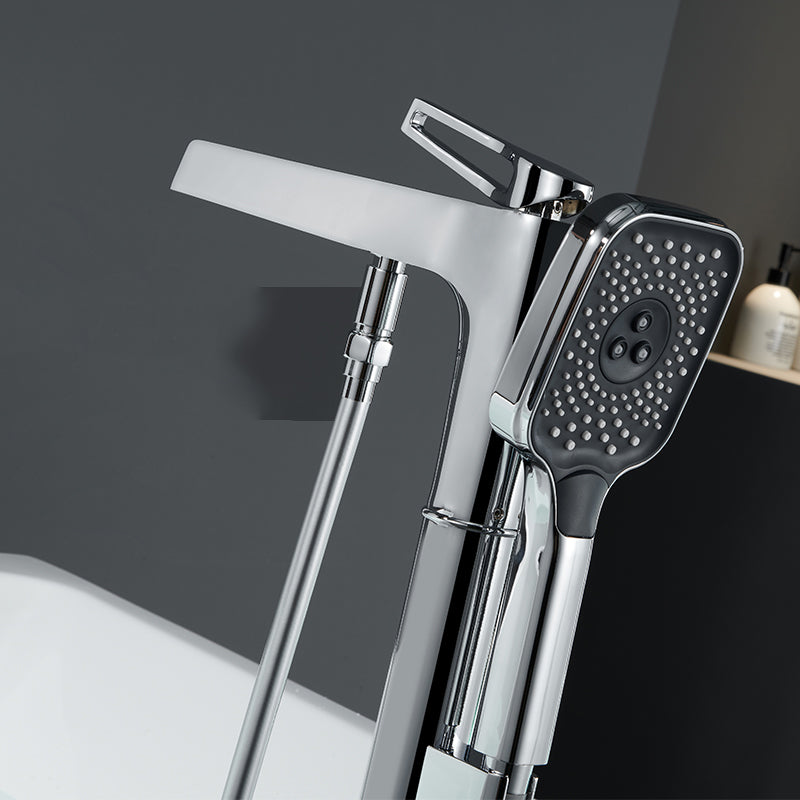 Bathroom Faucet Floor Standing Handheld Shower Head Rod Handle Faucet Clearhalo 'Bathroom Remodel & Bathroom Fixtures' 'Bathtub Faucets' 'bathtub_faucets' 'Home Improvement' 'home_improvement' 'home_improvement_bathtub_faucets' 6835844