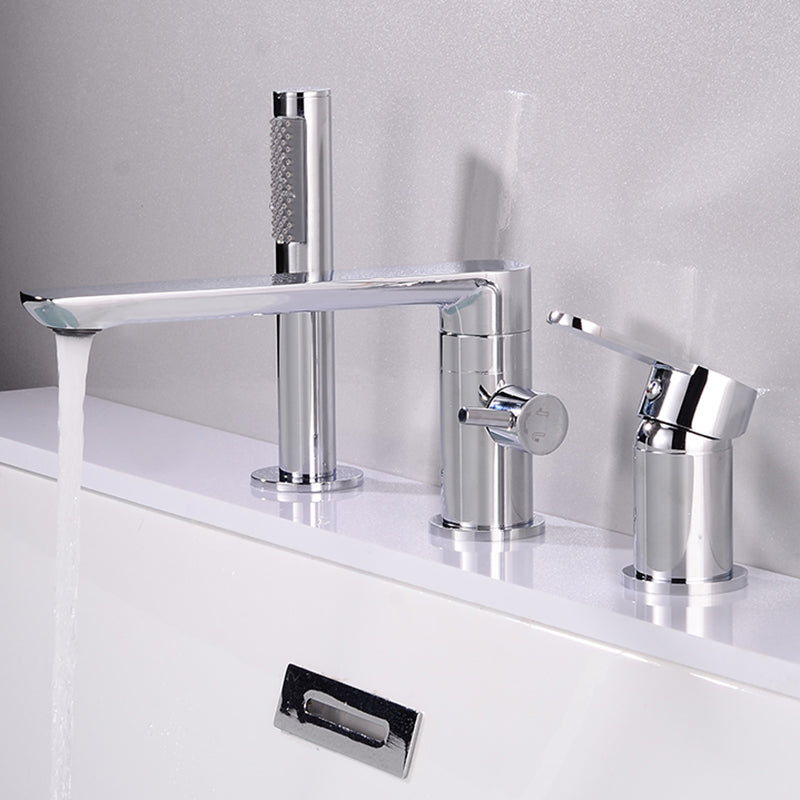 Bathroom Faucet Rod Handle Temperature Control Bathtub Faucet Silver Hand Shower Included Clearhalo 'Bathroom Remodel & Bathroom Fixtures' 'Bathtub Faucets' 'bathtub_faucets' 'Home Improvement' 'home_improvement' 'home_improvement_bathtub_faucets' 6835913