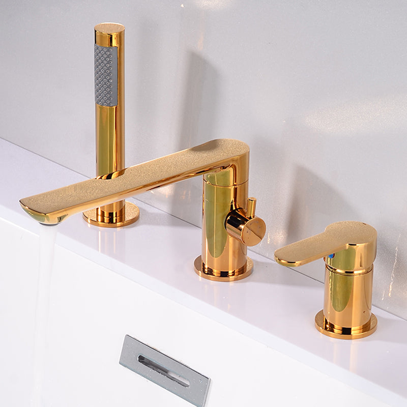 Bathroom Faucet Rod Handle Temperature Control Bathtub Faucet Gold Hand Shower Included Clearhalo 'Bathroom Remodel & Bathroom Fixtures' 'Bathtub Faucets' 'bathtub_faucets' 'Home Improvement' 'home_improvement' 'home_improvement_bathtub_faucets' 6835917