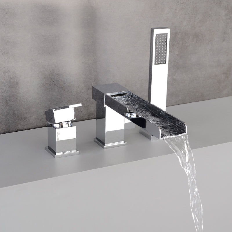 Modern Full Copper Deck Mounted Bath Faucet Trim Fixed Split Faucet Set Chrome 3 Hole Faucets Clearhalo 'Bathroom Remodel & Bathroom Fixtures' 'Bathtub Faucets' 'bathtub_faucets' 'Home Improvement' 'home_improvement' 'home_improvement_bathtub_faucets' 6835941