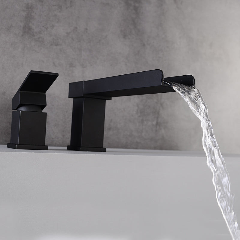 Modern Full Copper Deck Mounted Bath Faucet Trim Fixed Split Faucet Set Black 2 Hole Faucets Clearhalo 'Bathroom Remodel & Bathroom Fixtures' 'Bathtub Faucets' 'bathtub_faucets' 'Home Improvement' 'home_improvement' 'home_improvement_bathtub_faucets' 6835946