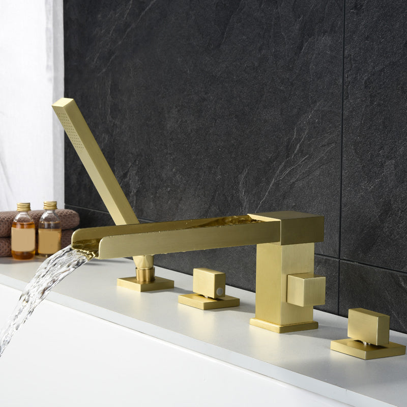 Modern Full Copper Deck Mounted Bath Faucet Trim Fixed Split Faucet Set Gold 4 Hole Faucets Clearhalo 'Bathroom Remodel & Bathroom Fixtures' 'Bathtub Faucets' 'bathtub_faucets' 'Home Improvement' 'home_improvement' 'home_improvement_bathtub_faucets' 6835955