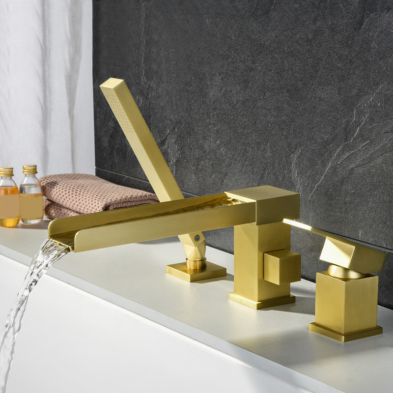 Modern Full Copper Deck Mounted Bath Faucet Trim Fixed Split Faucet Set Gold 3 Hole Faucets Clearhalo 'Bathroom Remodel & Bathroom Fixtures' 'Bathtub Faucets' 'bathtub_faucets' 'Home Improvement' 'home_improvement' 'home_improvement_bathtub_faucets' 6835958