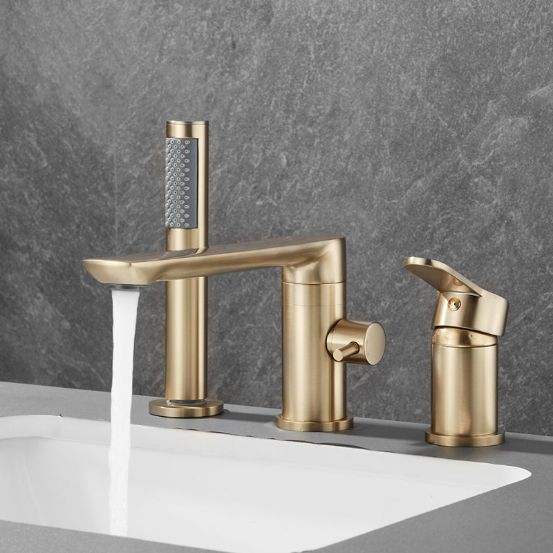 Modern Bathroom Faucet Two Handle Temperature Control Bathtub Faucet Gold 1 Handle Faucets Clearhalo 'Bathroom Remodel & Bathroom Fixtures' 'Bathtub Faucets' 'bathtub_faucets' 'Home Improvement' 'home_improvement' 'home_improvement_bathtub_faucets' 6835972