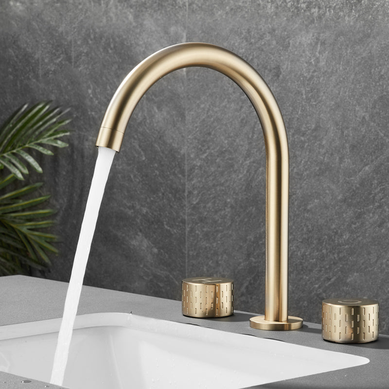 Modern Bathroom Faucet Two Handle Temperature Control Bathtub Faucet Gold Knob Handles Clearhalo 'Bathroom Remodel & Bathroom Fixtures' 'Bathtub Faucets' 'bathtub_faucets' 'Home Improvement' 'home_improvement' 'home_improvement_bathtub_faucets' 6835977