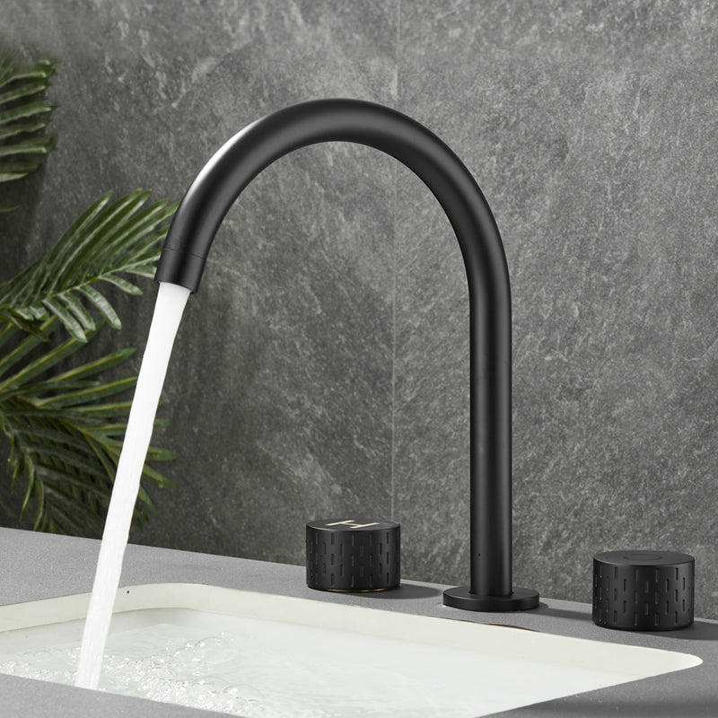 Modern Bathroom Faucet Two Handle Temperature Control Bathtub Faucet Black Knob Handles Clearhalo 'Bathroom Remodel & Bathroom Fixtures' 'Bathtub Faucets' 'bathtub_faucets' 'Home Improvement' 'home_improvement' 'home_improvement_bathtub_faucets' 6835982