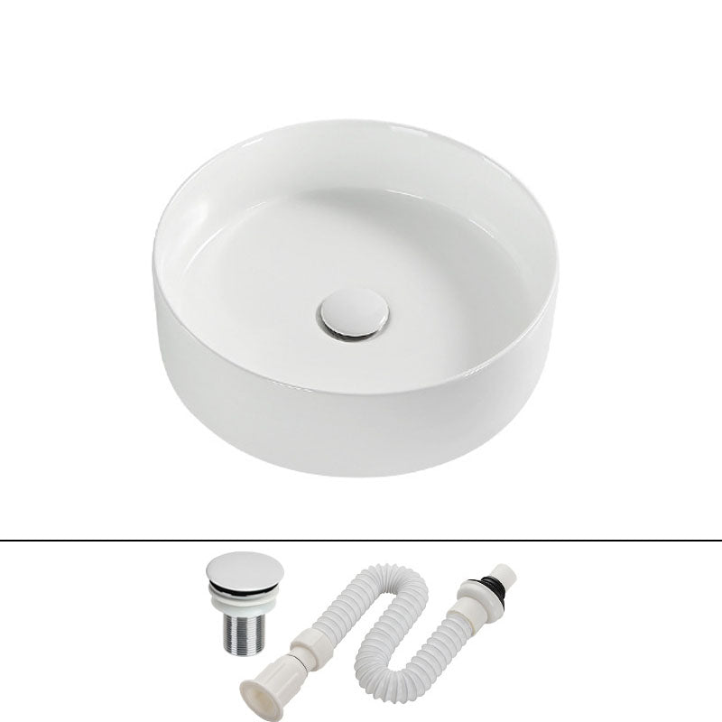 Modern Round Bathroom Sink Pop-Up Drain Vessel Bathroom Sink in white 16"L x 16"W x 5"H Unavailiable Sink Clearhalo 'Bathroom Remodel & Bathroom Fixtures' 'Bathroom Sinks & Faucet Components' 'Bathroom Sinks' 'bathroom_sink' 'Home Improvement' 'home_improvement' 'home_improvement_bathroom_sink' 6836102