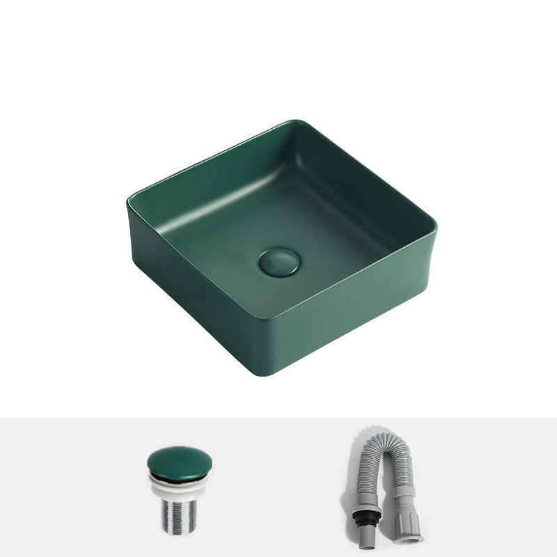 Modern Bathroom Sink Rectangular Vessel Lavatory Sink in Green 14"L x 14"W x 5"H Sink Clearhalo 'Bathroom Remodel & Bathroom Fixtures' 'Bathroom Sinks & Faucet Components' 'Bathroom Sinks' 'bathroom_sink' 'Home Improvement' 'home_improvement' 'home_improvement_bathroom_sink' 6836116