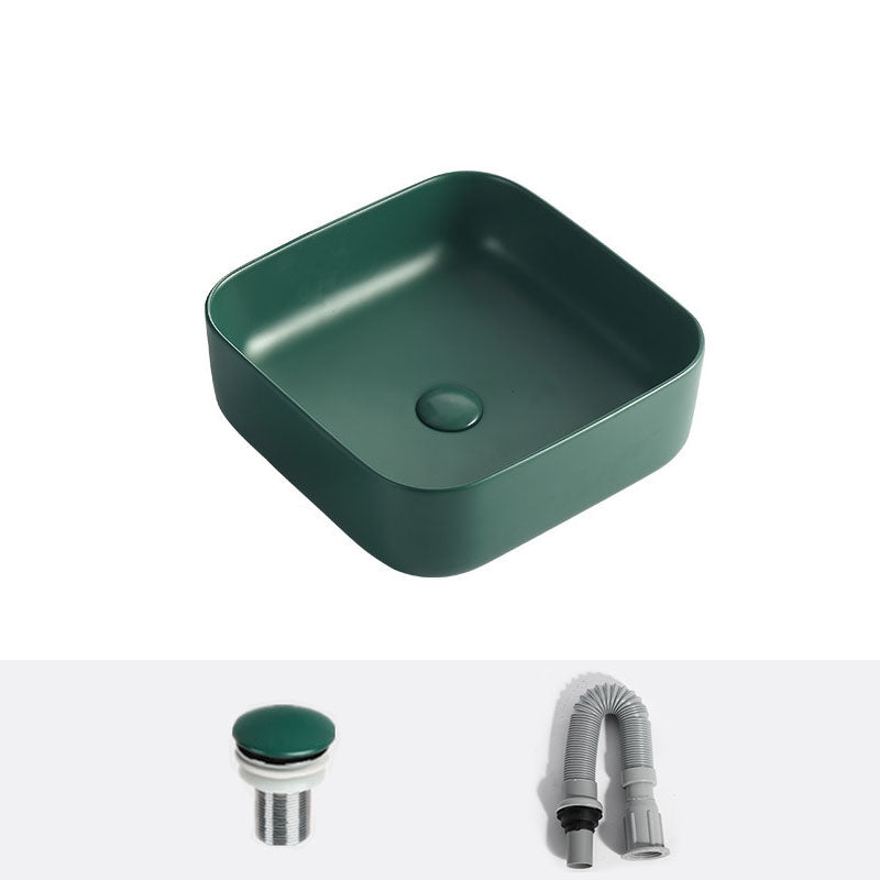 Modern Bathroom Sink Rectangular Vessel Lavatory Sink in Green 15.4"L x 15.4"W x 5.5"H Sink Clearhalo 'Bathroom Remodel & Bathroom Fixtures' 'Bathroom Sinks & Faucet Components' 'Bathroom Sinks' 'bathroom_sink' 'Home Improvement' 'home_improvement' 'home_improvement_bathroom_sink' 6836119