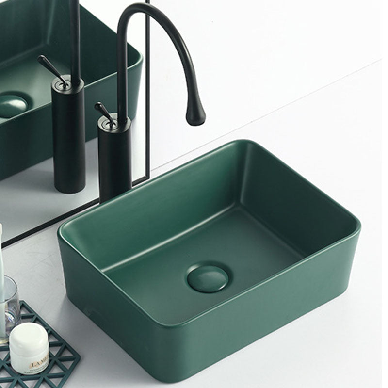 Modern Bathroom Sink Rectangular Vessel Lavatory Sink in Green 16"L x 12"W x 5"H Sink with Faucet Clearhalo 'Bathroom Remodel & Bathroom Fixtures' 'Bathroom Sinks & Faucet Components' 'Bathroom Sinks' 'bathroom_sink' 'Home Improvement' 'home_improvement' 'home_improvement_bathroom_sink' 6836125