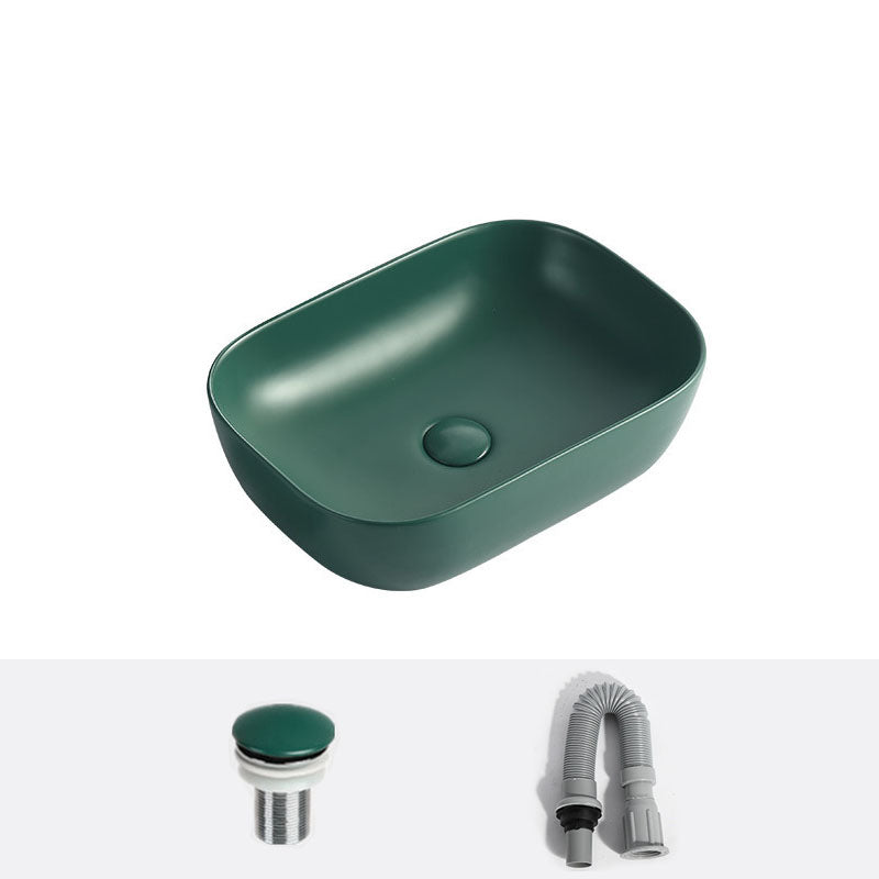 Modern Bathroom Sink Rectangular Vessel Lavatory Sink in Green 17.9"L x 12.8"W x 5.3"H Sink Clearhalo 'Bathroom Remodel & Bathroom Fixtures' 'Bathroom Sinks & Faucet Components' 'Bathroom Sinks' 'bathroom_sink' 'Home Improvement' 'home_improvement' 'home_improvement_bathroom_sink' 6836131