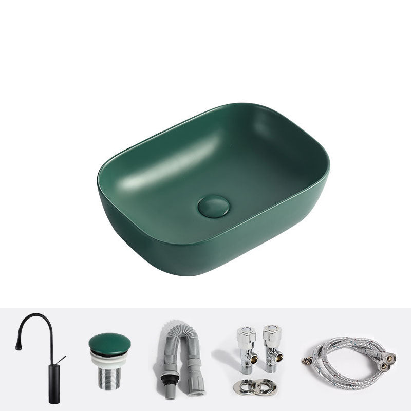 Modern Bathroom Sink Rectangular Vessel Lavatory Sink in Green 17.9"L x 12.8"W x 5.3"H Sink with Faucet Clearhalo 'Bathroom Remodel & Bathroom Fixtures' 'Bathroom Sinks & Faucet Components' 'Bathroom Sinks' 'bathroom_sink' 'Home Improvement' 'home_improvement' 'home_improvement_bathroom_sink' 6836133