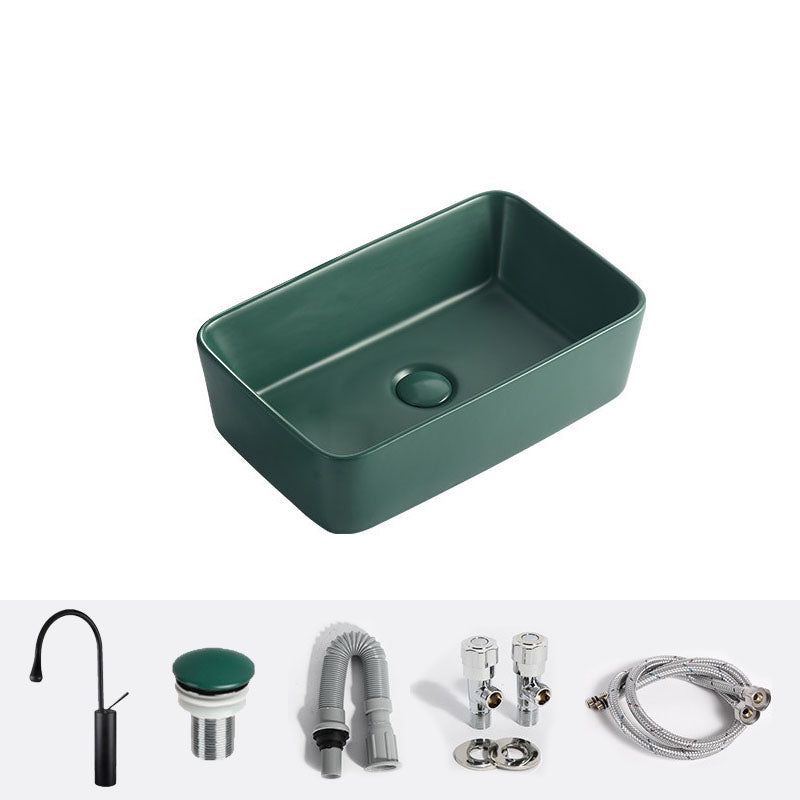 Modern Bathroom Sink Rectangular Vessel Lavatory Sink in Green 19"L x 12"W x 5"H Sink with Faucet Clearhalo 'Bathroom Remodel & Bathroom Fixtures' 'Bathroom Sinks & Faucet Components' 'Bathroom Sinks' 'bathroom_sink' 'Home Improvement' 'home_improvement' 'home_improvement_bathroom_sink' 6836135