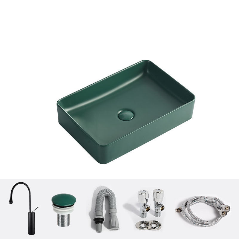 Modern Bathroom Sink Rectangular Vessel Lavatory Sink in Green 20"L x 13"W x 4"H Sink with Faucet Clearhalo 'Bathroom Remodel & Bathroom Fixtures' 'Bathroom Sinks & Faucet Components' 'Bathroom Sinks' 'bathroom_sink' 'Home Improvement' 'home_improvement' 'home_improvement_bathroom_sink' 6836139