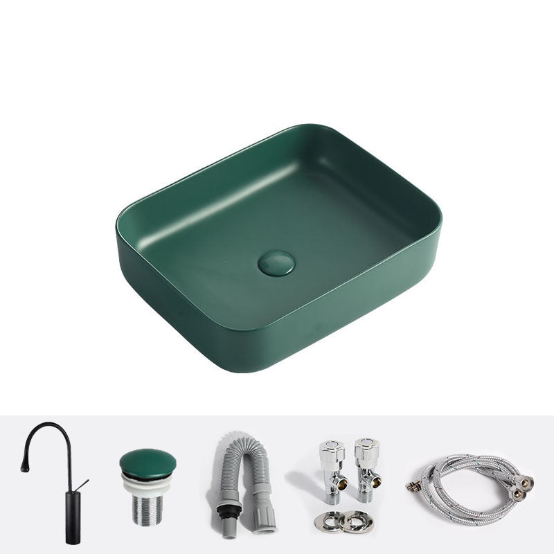 Modern Bathroom Sink Rectangular Vessel Lavatory Sink in Green 20"L x 15"W x 6"H Sink with Faucet Clearhalo 'Bathroom Remodel & Bathroom Fixtures' 'Bathroom Sinks & Faucet Components' 'Bathroom Sinks' 'bathroom_sink' 'Home Improvement' 'home_improvement' 'home_improvement_bathroom_sink' 6836141