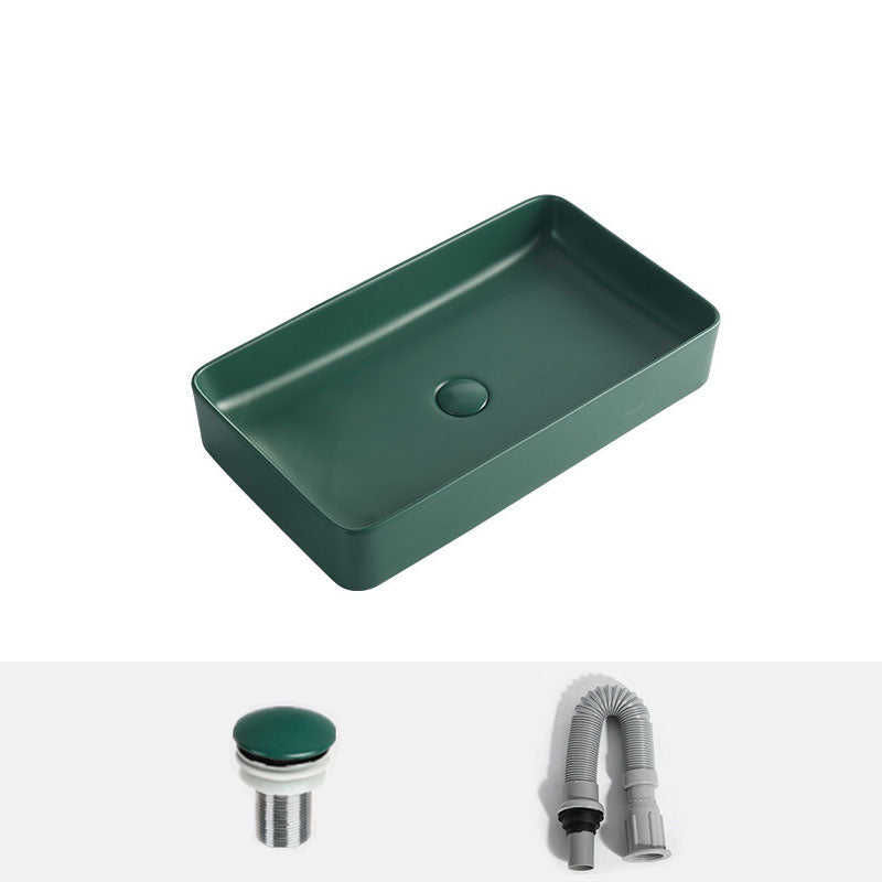 Modern Bathroom Sink Rectangular Vessel Lavatory Sink in Green 24"L x 14"W x 4"H Sink Clearhalo 'Bathroom Remodel & Bathroom Fixtures' 'Bathroom Sinks & Faucet Components' 'Bathroom Sinks' 'bathroom_sink' 'Home Improvement' 'home_improvement' 'home_improvement_bathroom_sink' 6836142