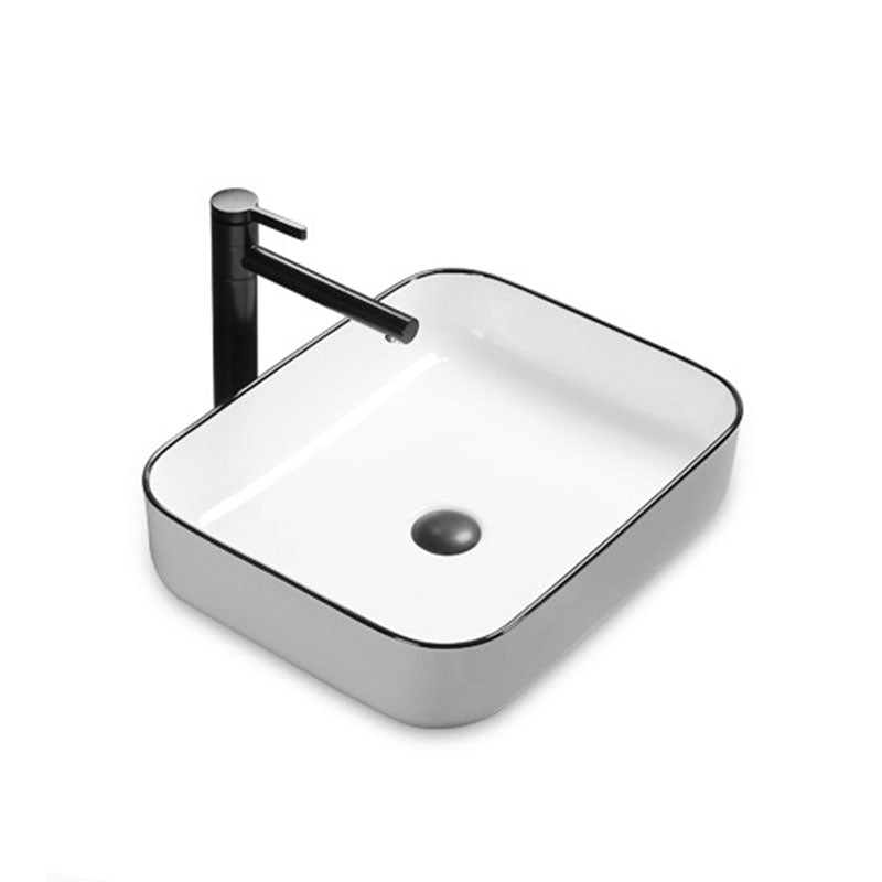 Modern Bathroom Sink Rectangular Porcelain Trough Sink with Pop-Up Drain 16.3"L x 16.3"W x 5.3"H White Sink with Faucet Clearhalo 'Bathroom Remodel & Bathroom Fixtures' 'Bathroom Sinks & Faucet Components' 'Bathroom Sinks' 'bathroom_sink' 'Home Improvement' 'home_improvement' 'home_improvement_bathroom_sink' 6836188