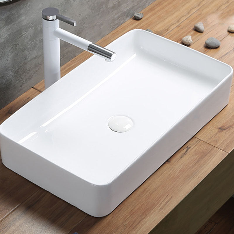 Modern Bathroom Sink Rectangular Porcelain Trough Sink with Pop-Up Drain Clearhalo 'Bathroom Remodel & Bathroom Fixtures' 'Bathroom Sinks & Faucet Components' 'Bathroom Sinks' 'bathroom_sink' 'Home Improvement' 'home_improvement' 'home_improvement_bathroom_sink' 6836189