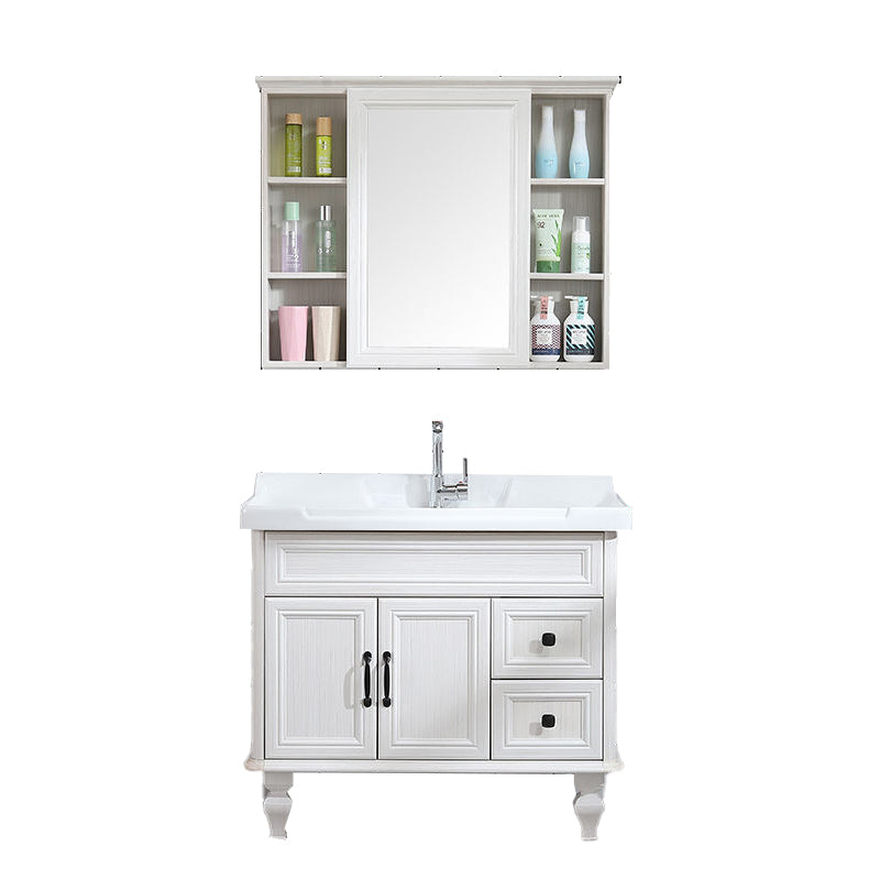 Traditional Bathroom Vanity Free-standing Standard Mirror Cabinet Wooden Vanity Cabinet Vanity & Faucet & Mirror Cabinet Beige Clearhalo 'Bathroom Remodel & Bathroom Fixtures' 'Bathroom Vanities' 'bathroom_vanities' 'Home Improvement' 'home_improvement' 'home_improvement_bathroom_vanities' 6836345