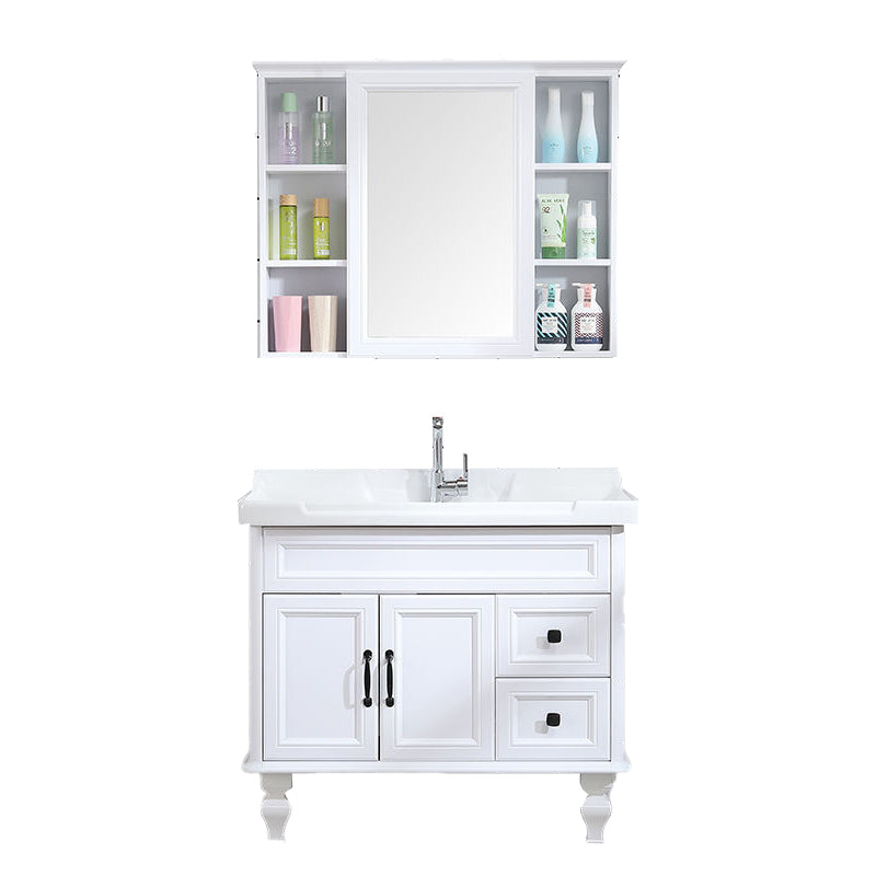 Traditional Bathroom Vanity Free-standing Standard Mirror Cabinet Wooden Vanity Cabinet Vanity & Faucet & Mirror Cabinet White Clearhalo 'Bathroom Remodel & Bathroom Fixtures' 'Bathroom Vanities' 'bathroom_vanities' 'Home Improvement' 'home_improvement' 'home_improvement_bathroom_vanities' 6836351