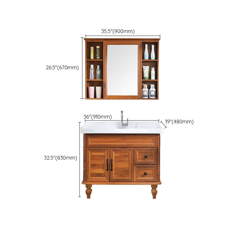 Traditional Bathroom Vanity Free-standing Standard Mirror Cabinet Wooden Vanity Cabinet Clearhalo 'Bathroom Remodel & Bathroom Fixtures' 'Bathroom Vanities' 'bathroom_vanities' 'Home Improvement' 'home_improvement' 'home_improvement_bathroom_vanities' 6836360