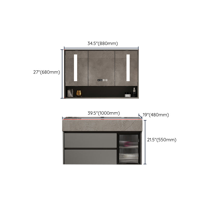 Modern Glass Vanity Sink Bathroom Wall-Mounted Vanity Cabinet with Mirror Cabinet Clearhalo 'Bathroom Remodel & Bathroom Fixtures' 'Bathroom Vanities' 'bathroom_vanities' 'Home Improvement' 'home_improvement' 'home_improvement_bathroom_vanities' 6836449