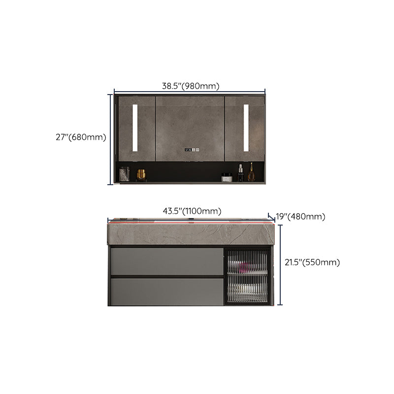 Modern Glass Vanity Sink Bathroom Wall-Mounted Vanity Cabinet with Mirror Cabinet Clearhalo 'Bathroom Remodel & Bathroom Fixtures' 'Bathroom Vanities' 'bathroom_vanities' 'Home Improvement' 'home_improvement' 'home_improvement_bathroom_vanities' 6836450