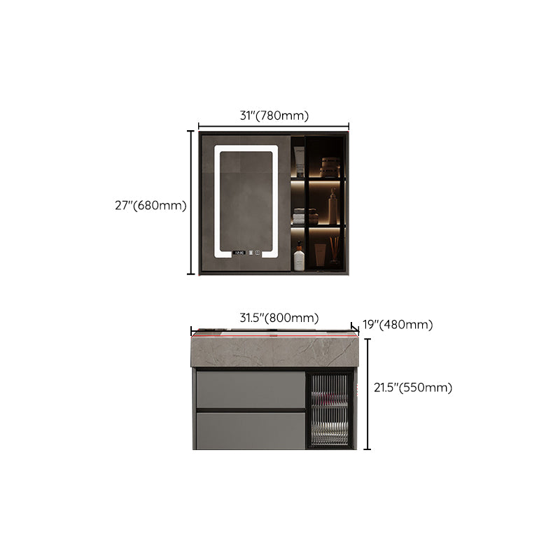 Modern Glass Vanity Sink Bathroom Wall-Mounted Vanity Cabinet with Mirror Cabinet Clearhalo 'Bathroom Remodel & Bathroom Fixtures' 'Bathroom Vanities' 'bathroom_vanities' 'Home Improvement' 'home_improvement' 'home_improvement_bathroom_vanities' 6836453