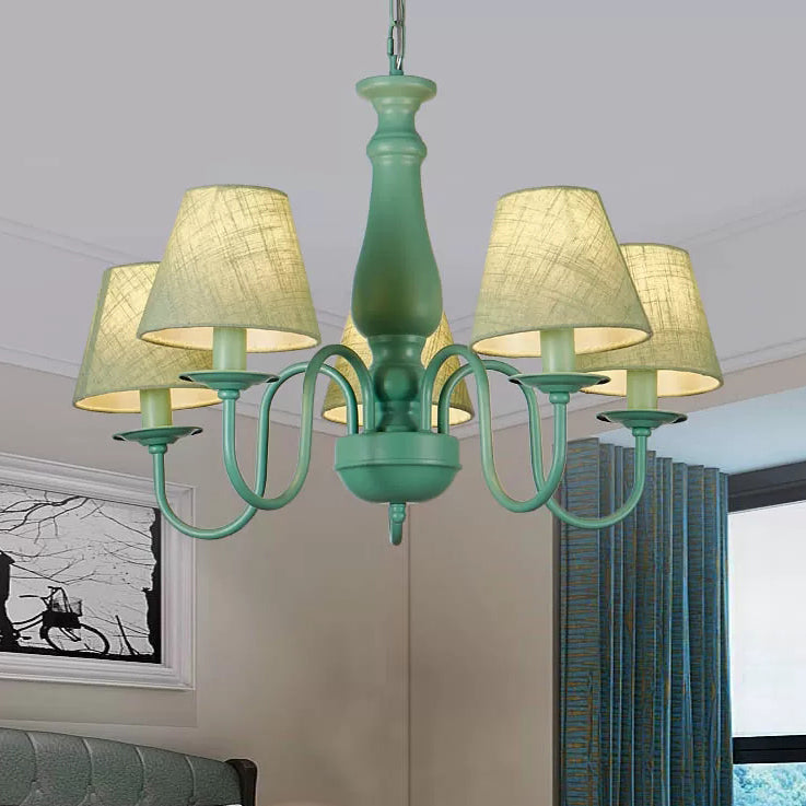 Fabric Coolie Shade Pendant Light Kid Bedroom Macaron Loft Chandelier in Green Finish Clearhalo 'Ceiling Lights' 'Chandeliers' Lighting' options 68386