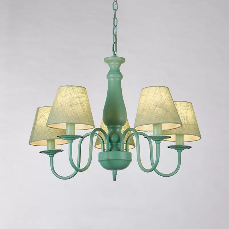 Fabric Coolie Shade Pendant Light Kid Bedroom Macaron Loft Chandelier in Green Finish Clearhalo 'Ceiling Lights' 'Chandeliers' Lighting' options 68387