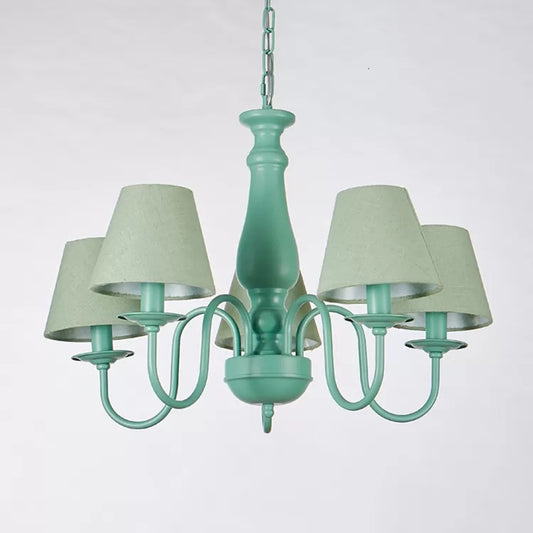 Fabric Coolie Shade Pendant Light Kid Bedroom Macaron Loft Chandelier in Green Finish Clearhalo 'Ceiling Lights' 'Chandeliers' Lighting' options 68388