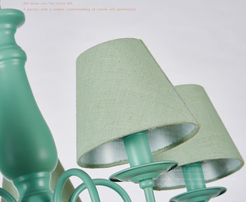 Fabric Coolie Shade Pendant Light Kid Bedroom Macaron Loft Chandelier in Green Finish 3 Green Clearhalo 'Ceiling Lights' 'Chandeliers' Lighting' options 68389_16abd1cd-4d73-47a4-9a79-781d291999bc