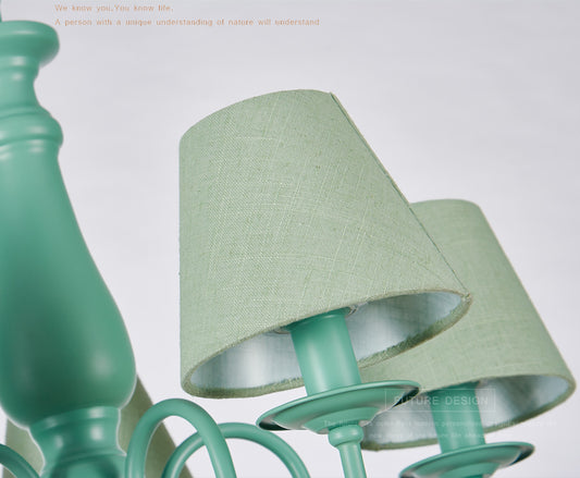 Fabric Coolie Shade Pendant Light Kid Bedroom Macaron Loft Chandelier in Green Finish Clearhalo 'Ceiling Lights' 'Chandeliers' Lighting' options 68389